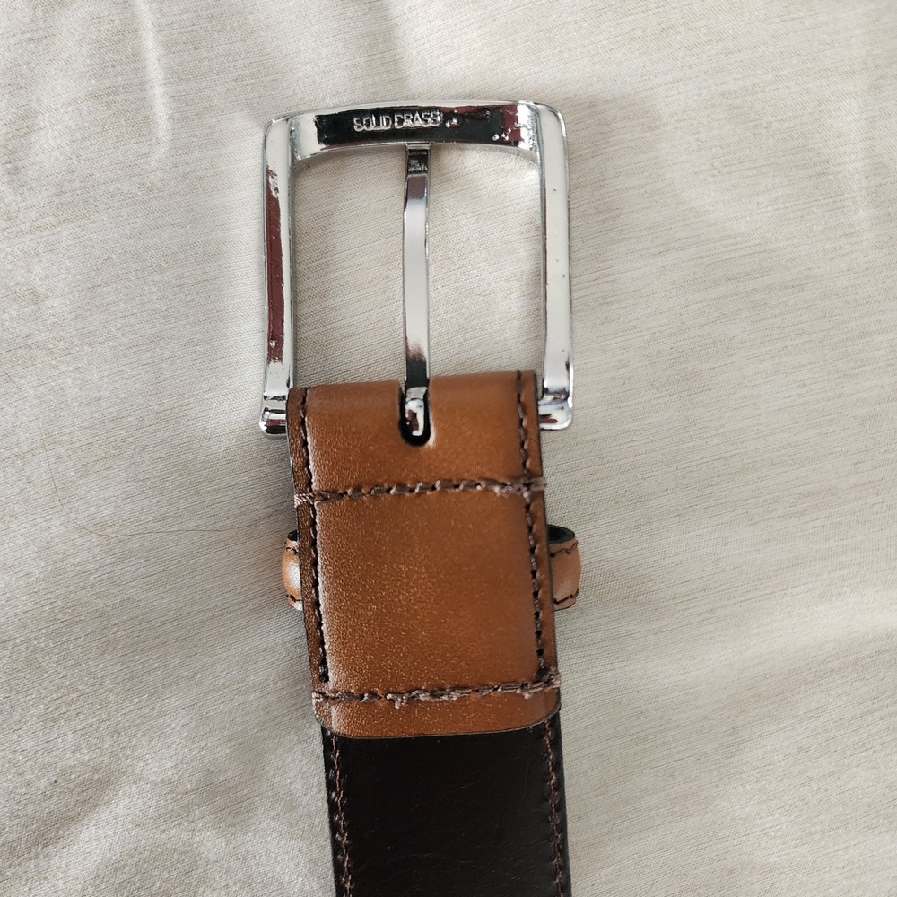 Allen Edmonds Belt Mens 40 Cognac Excellent Brogue Perforated Italian Calfskin - Picture 2 of 10